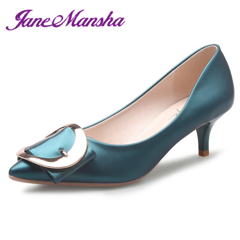 

New Wedding Shoes ELEGANT SWEET Buckle 5CM Med Heels Pointed Toe Slip On Patent Leather Pumps Ladies Shoes Escarpins PHP001