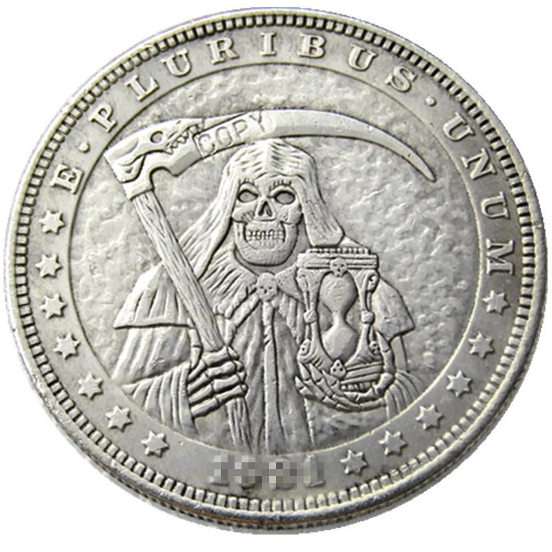 

HB(74)US Hobo 1921 Morgan Dollar Skull Zombie Skeleton Silver Plated Copy Coins