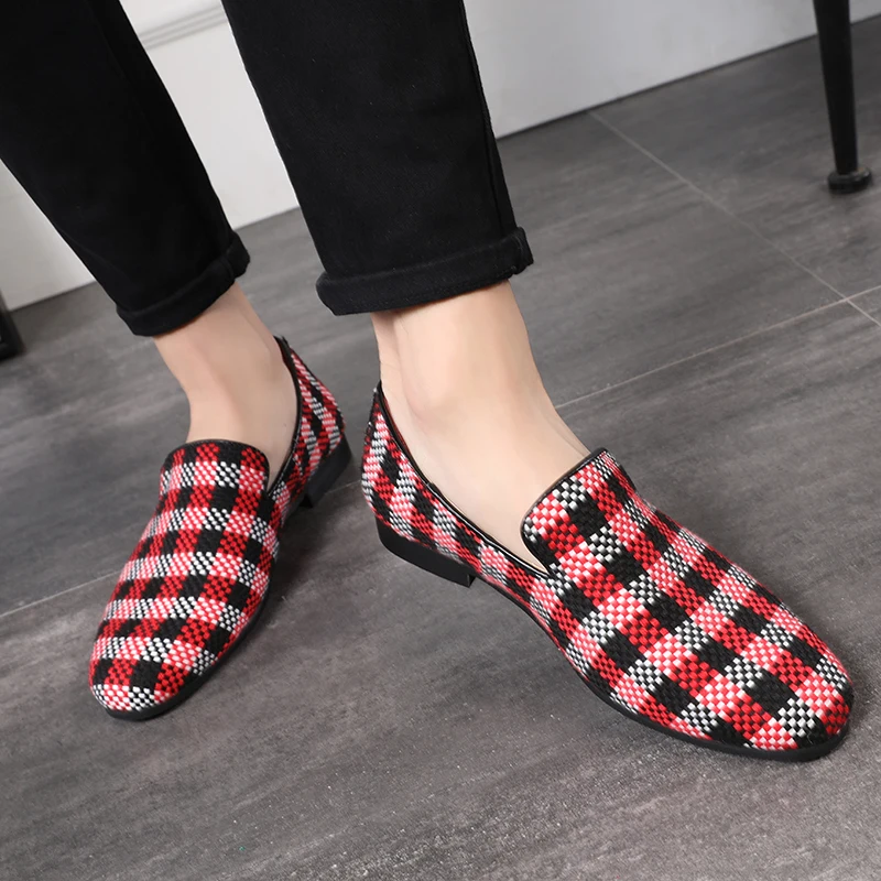 Comprar 2020 zapatos de cuero a cuadros de moda mocasines de diseño de estilo británico cómodos zapatos casuales de negocios de fondo suave de talla grande