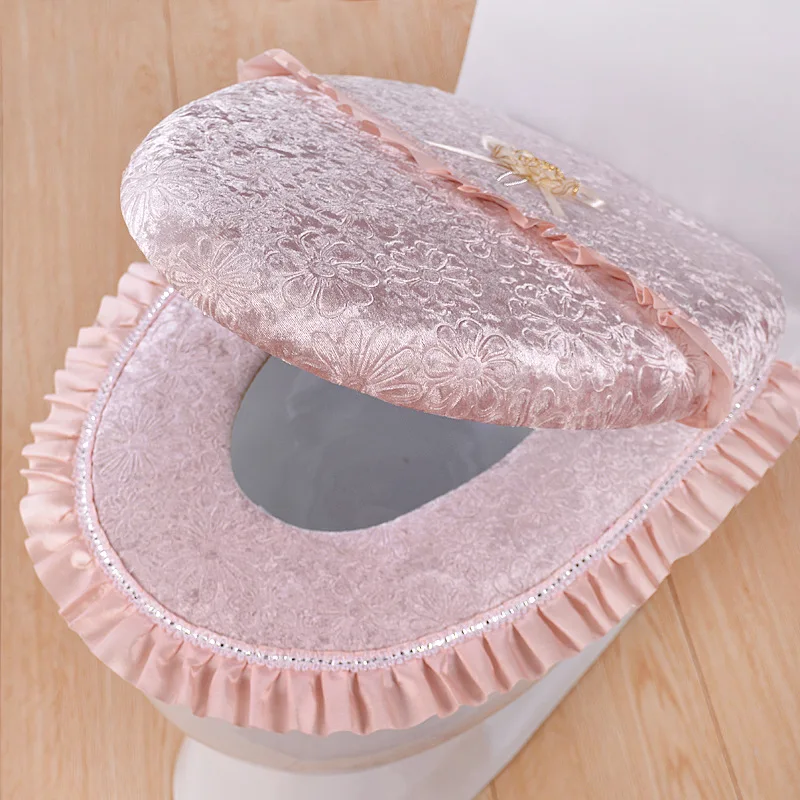 Toilet Seat Cover 2 Piece Set Skirt Decorative Flower Pattern Toilet