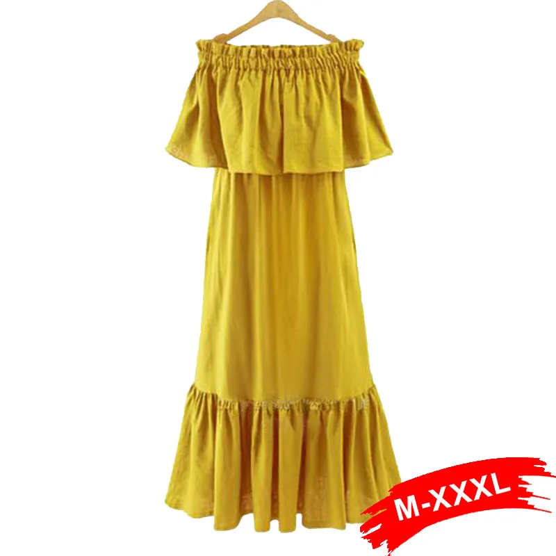 

Plus Size 3XL Women Sexy Off The Shoulder Ruffle Long Maxi Dress Summer Swing Stretch Boho Long Beach Dress Casual