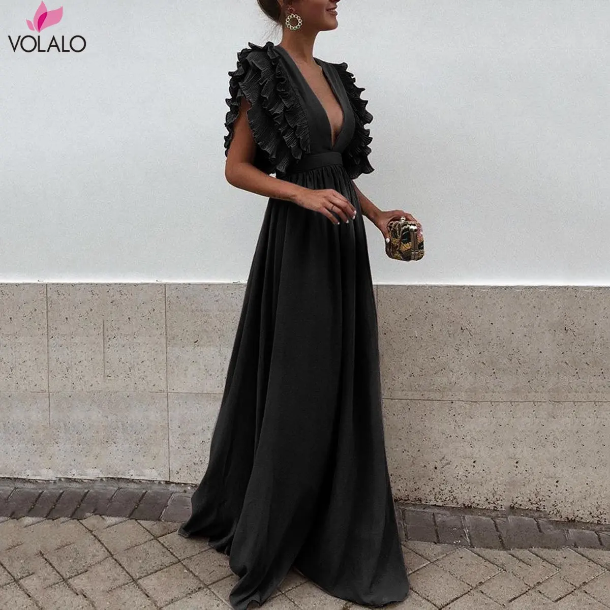 

Elegant Summer V Neck Long Dresses Ruffles High Waist Women Dresses Evening Party Female Sexy Maxi Dress Vestidos Festa 2019