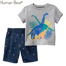 Humor Bear/лето, комплект одежды для маленьких мальчиков хлопковая Футболка с рисунком в европейском и американском стиле топы+ шорты комплект детской одежды