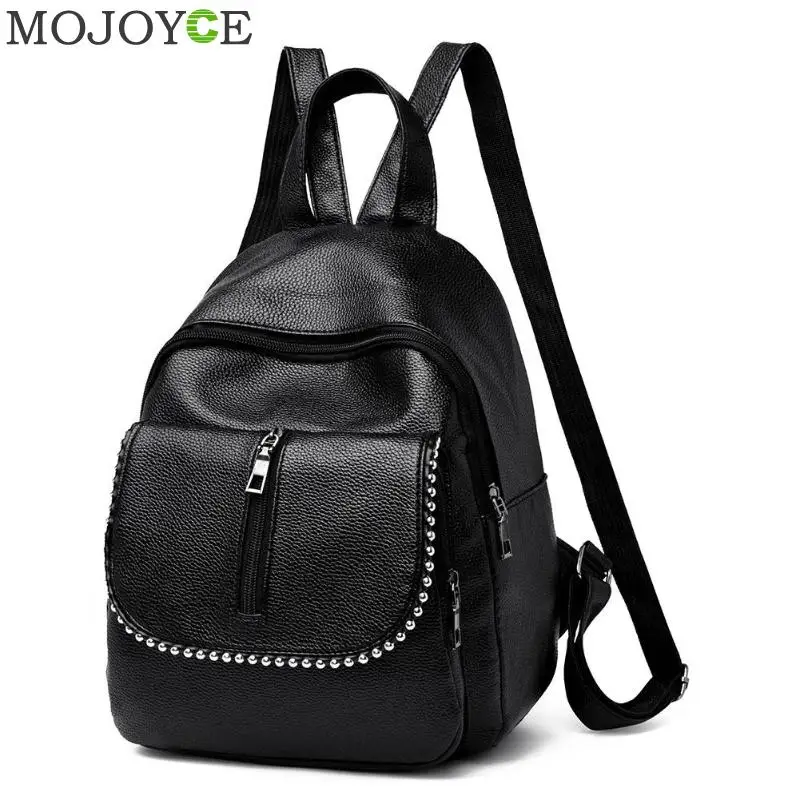 

MOJOYCE Punk Backpacks High Quality Leather Fashion Girls Striae Book School Teenagers Knapsack Mini Rivet Backpack Women 2018