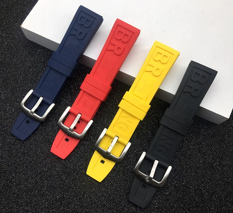 

Brand Nature Rubber Watch Strap 22mm 24mm Black Blue Red Yelllow Watchband Bracelet For navitimer/avenger/Breitling band logo on