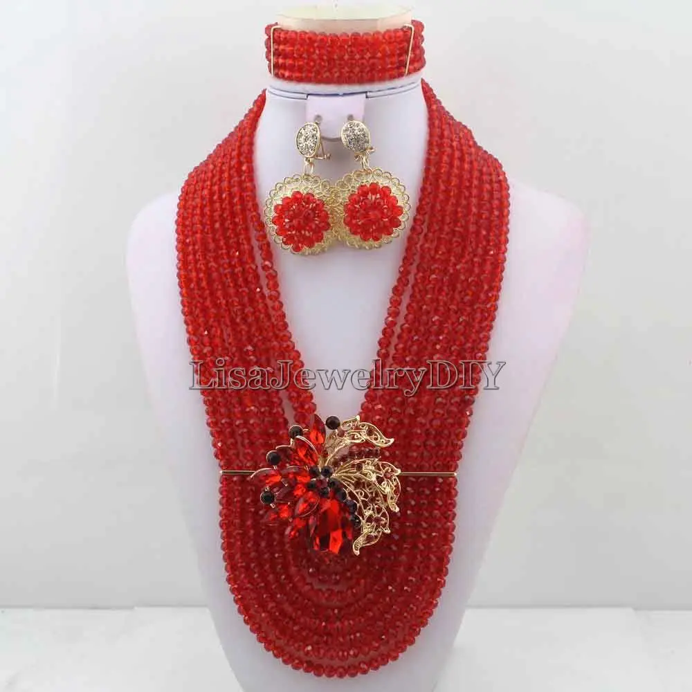 Charming Nigerian Wedding African Beads Bridal Jewelry Set Crystal Beads Jewelry Set Free