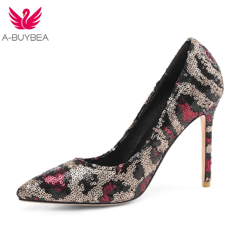 

2019 Spring New Womem's High Heels Shoes Sexy Valentine Shoes Woman Plus Size 43 Pointed Toe Bling Wedding Bridal Shoes Pumps