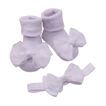 

2019 New Cute Baby Girl Socks+1Pc Hair Belt Newborn Toddler Infant Girls Bowknot Anti-slip Socks Headband Children's home socks