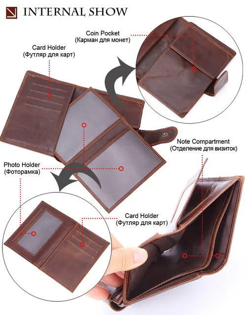 MISFITS wallet men genuine leather coin pocket vintage short wallets male cowhide leather portomonee card holders man Hasp purse -