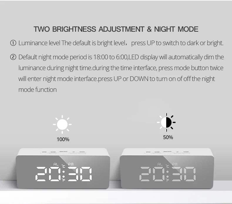 Элегантный зеркальный светодиодный цифровой будильник, Ночной светильник, настольные часы, температурный дисплей, электронные настенные часы, настольная лампа для спальни