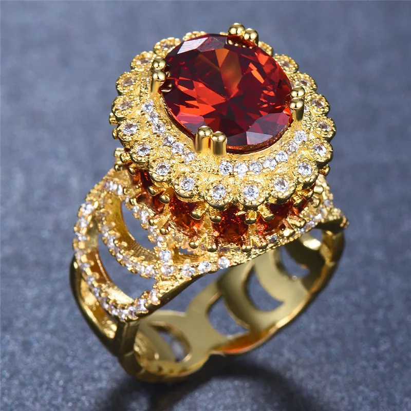 Роскошное женское большое кольцо на палец из желтого золота, винтажные обручальные кольца, большое красное пурпурное каменное кольцо, обручальное кольцо с надписью «Promise Love»