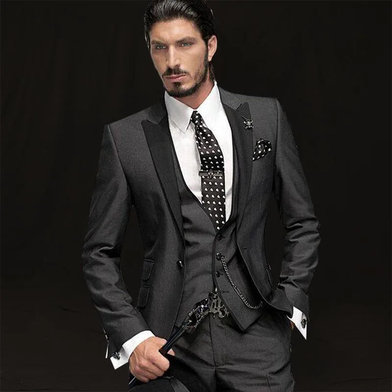 Высококачественные для жениха мужской костюм смокинг двубортный темно-синий горошек лацканы с отворотом для шафера лучшие мужские свадебные костюмы(куртка+ брюки - Цвет: Style 17