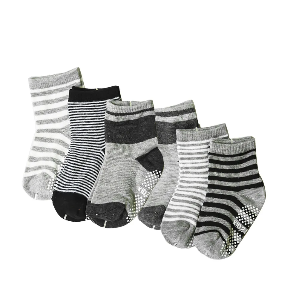 

6 Pairs 12cm Baby Socks Assorted Non Skid Ankle Cotton Socks Baby Toddler Anti Slip Stripes Star Socks 0-3 Years Random Color &