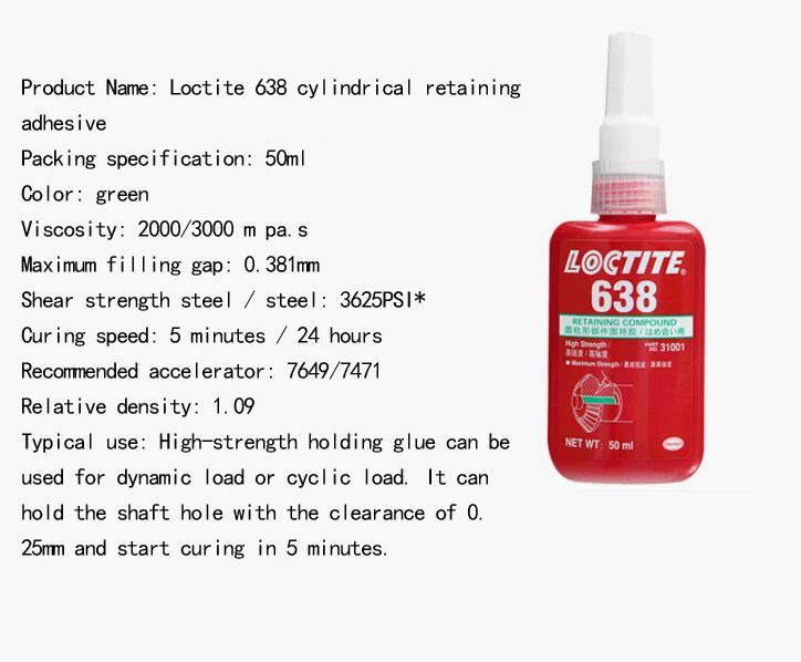 Loctite высокая прочность 638 цилиндрических частей держать тайские резьбовые шкафчики подшипник металлический анаэробный уплотнительный клей