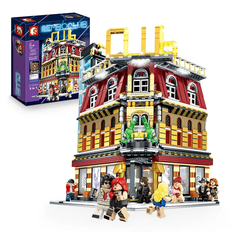 

Sembo MOC City StreetView 5in1 Nightclub Bar Resort Hotel Compatible Legoing Building Blocks Bricks Streetscape With LED Light