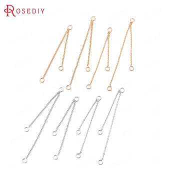 

(34808)6PCS 5.3CM 6.7CM 24K Gold Color Brass 2 Lines Chain Earring Connect Chains High Quality Diy Jewelry Findings Accessories