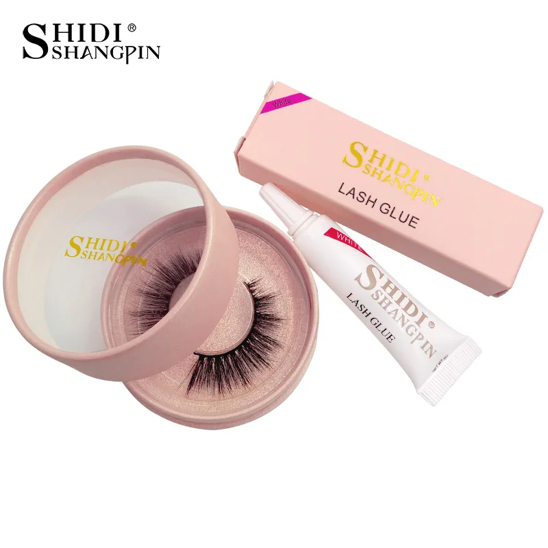 

SHIDISHANGPIN 1 pair natural 3d mink lashes make up long false eyelash 1 box glue for eyelash full strip lashes glue kit