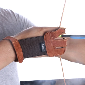 

Free shipping archery 3 finger guard protective glove horse-suede leather finger tab protector for recurve/compound bow shooti