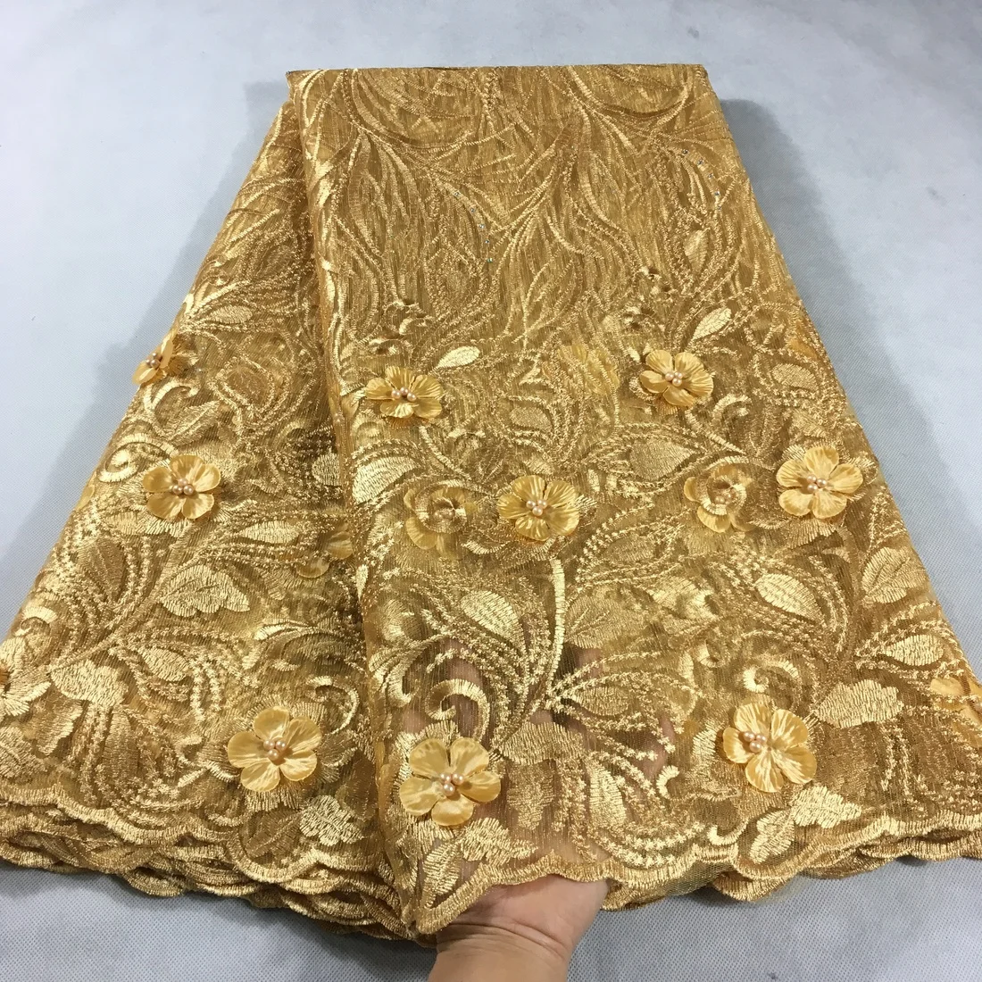Золотая африканская кружевная ткань, Высококачественная кружевная французская сетчатая ткань с бисером, нигерийская швейцарская кружевная ткань для платья HX11D