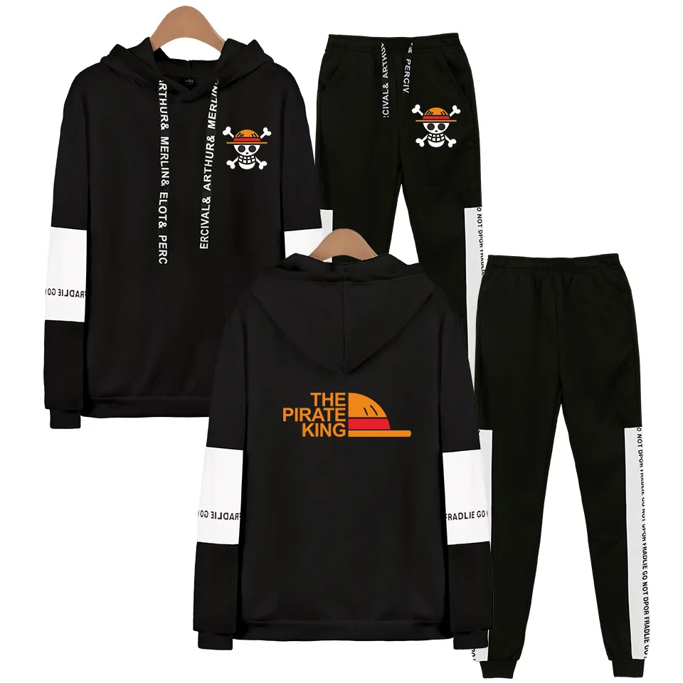 

Anime One Piece Hoodies Two Pieces Set Men Women One Piece Monkey D Luffy Hip Hop Fleece Pullover Sweatshirt Sweatpants Suits