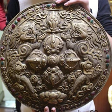 Bi001655 1" Тибет Буддизм Бронзовый Золотой инкрустацией Камень Дракон kylin Fa ЦИ Танка Тан Ка