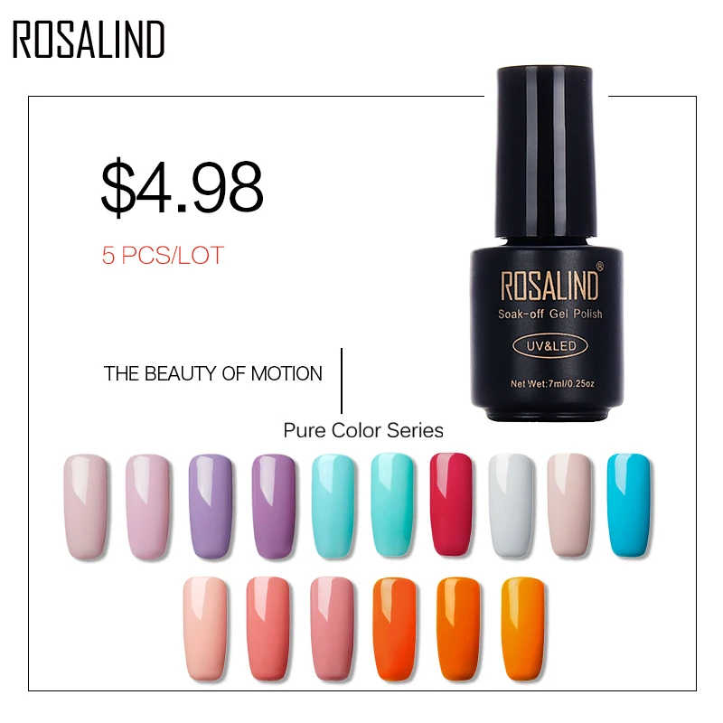 

ROSALIND (5PCS/Lot) 7ml Pure Color Gel Lacquer Nail Gel Polish Long-Lasting Soak Off Gel Nail Polishes Gel Set & Kits