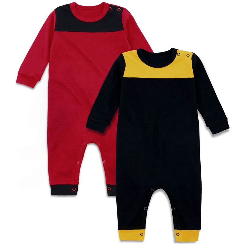 2pcs solid baby romper long sleeve red black