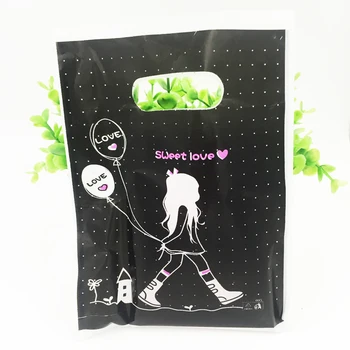 

15x20cm Black White Balloon Girl Jewelry Packaging Bags 100pcs Boutique Wedding Gift Plastic Shopping Bags With Handle H2009