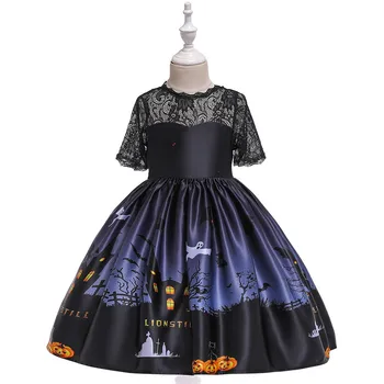 

Girls Halloween Costumes Fashion Printed pumpkin ghost pattern Halloween carnival party princess dress kid Halloween costume