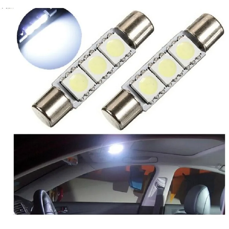 10X White T6 5050 29mm 3-SMD LED Bulb For Car Sun Visor Vanity Mirror Fuse Light