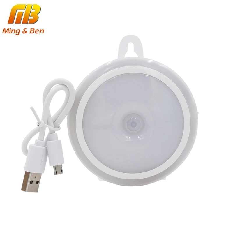 

LED Night Light PIR Motion Sensor Round LED Cabinet Light Energy Saving Wall Lamp Lighting By USB Charging For Closet Bedroom