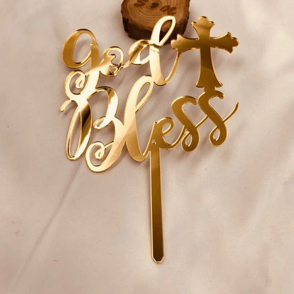 Personalized Christenings,party cake topper God Bless Cake And Cross Baptism Cake Topper,Baptism Gift cake topper1