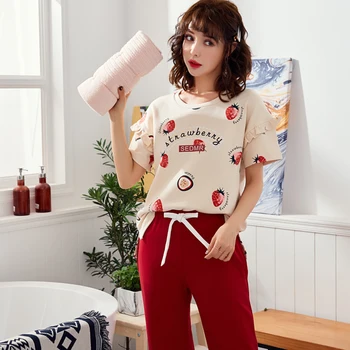 

Summer Women's pajamas Cotton Short-sleeve Clothing Pyjamas Women Sleepwear pullover Pajama Set 3XL