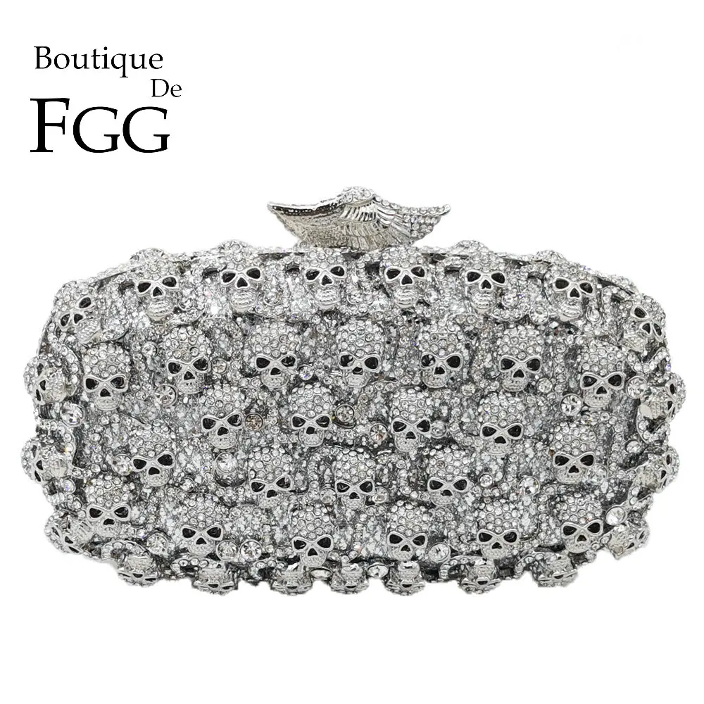 Boutique De FGG клатч с алмазным черепом, женские вечерние сумки, женские сумки и кошельки с кристаллами, Свадебная вечерняя сумочка