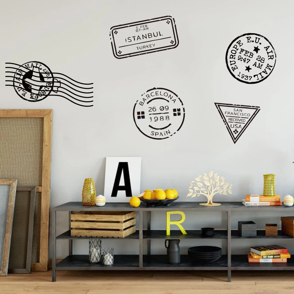Travel Stamp Wall Decal Bedroom Kids Room Journey Stamp Post Office Travel Stamp Wall Sticker Living Room Vinyl Home Decor Art (2)