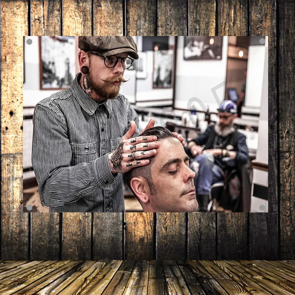 

Shaving Tattoo Barber Shop Poster Banners Hanging Pictures Art Waterproof Cloth Music Festival Banquet Party Decor