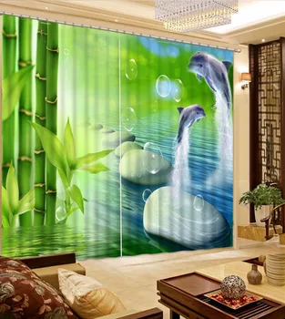 

Modern Bamboo 3D Curtains For Living room stone dolphin Blackout Curtains For Bedroom Window Drapes Decoration