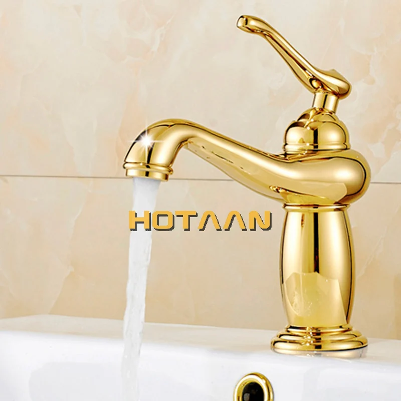Preise Freies Verschiffen Neue ankunft Bad gold Becken Wasserhahn Gold finish Messing Mischbatterie mit keramik torneiras para banheiro