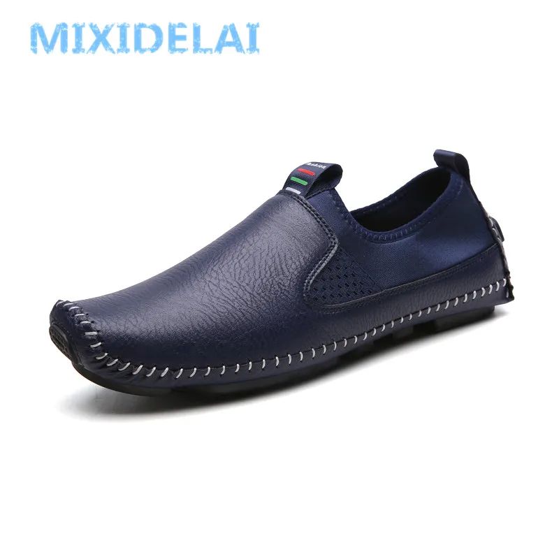 MIXIDELAI/ г. летняя повседневная обувь мужские дышащие кожаные модные слипоны удобная обувь для вождения мягкие мужские лоферы Большие размеры 46