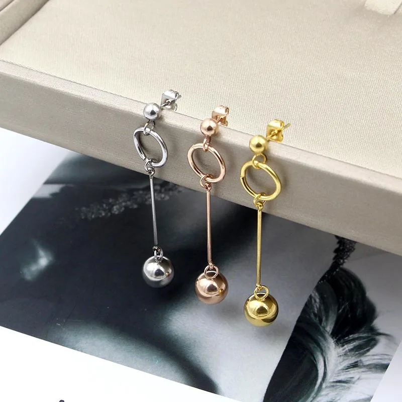 Stainless steel double balls drop earrings for women boucle d'oreille