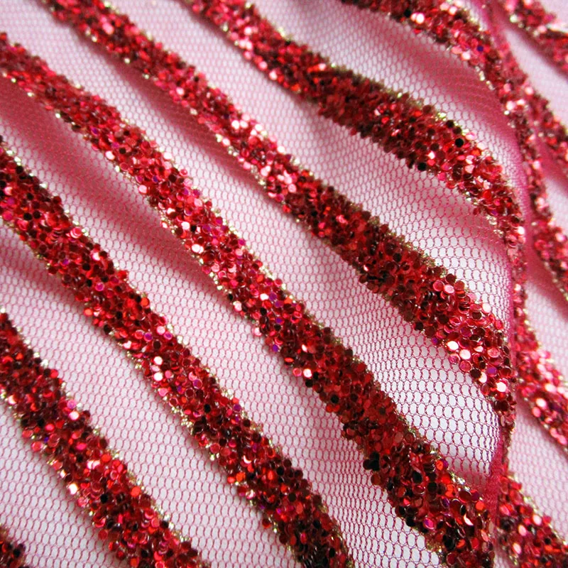 1 piece 360cm*145cm dark red stripe glitter lace fabric french evening