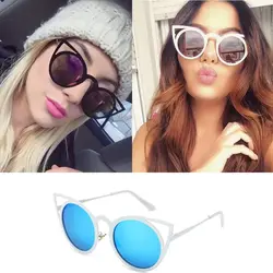 Мода 2016 года Ретро Круглый Cat Eye Солнцезащитные очки для женщин Для мужчин Для женщин дизайнер очки металла Рамки UV400 Очки Óculos De Sol