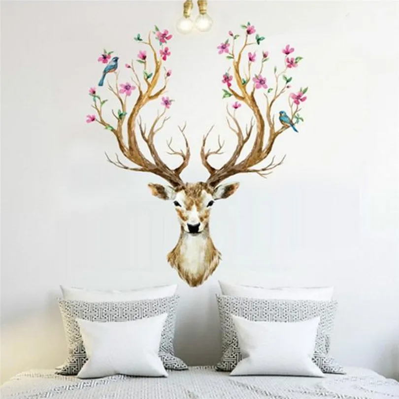 Home Decoration 3D Plum flower deer Wall Stickers For kids rooms living room bedroom Home Decor DIY Decoration PVC Remove  #4A22