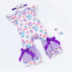 Новая одежда для новорожденных трикотажные короткий рукав для Спортивный костюм для девочек милый пончик ребенка ползунки с луком Bebes