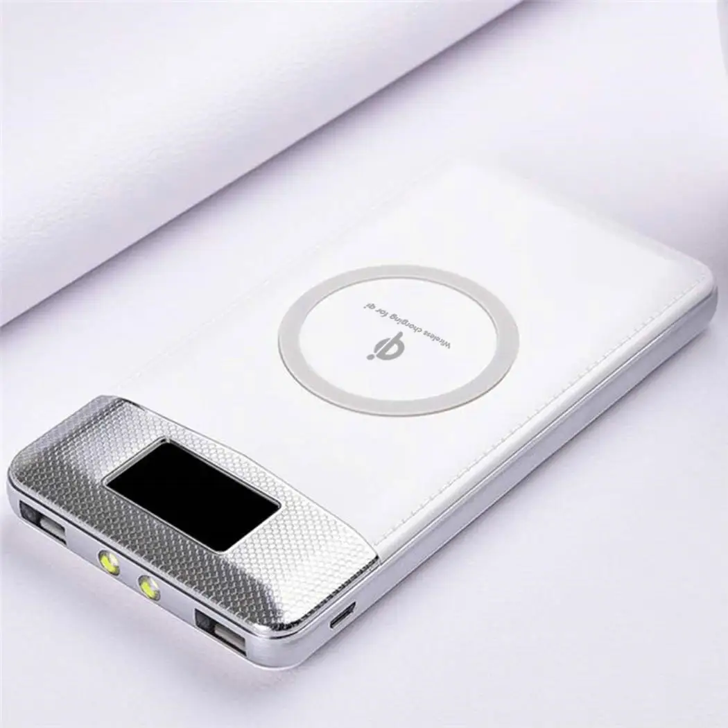 QI Беспроводное зарядное устройство, внешний аккумулятор 10000 мАч, портативный двойной USB с цифровым дисплеем, внешний аккумулятор для iphone X, Xiaomi - Цвет: white