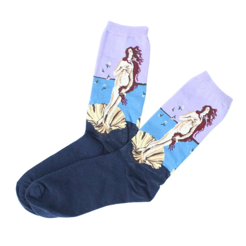 Ретро женские носки искусство знаменитая картина маслом печать мужские забавные носки