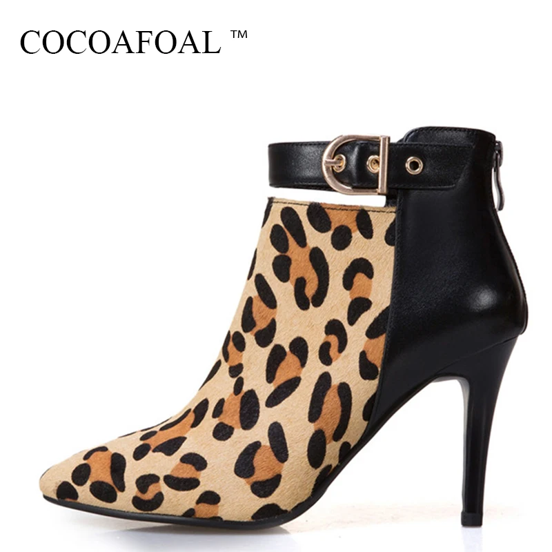 

COCOAFOAL Woman Riding Equestrian Boots Winter Plus Size 33 43 Martin Boots Genuine Leather Leopard Print High Heeled Boots 2018