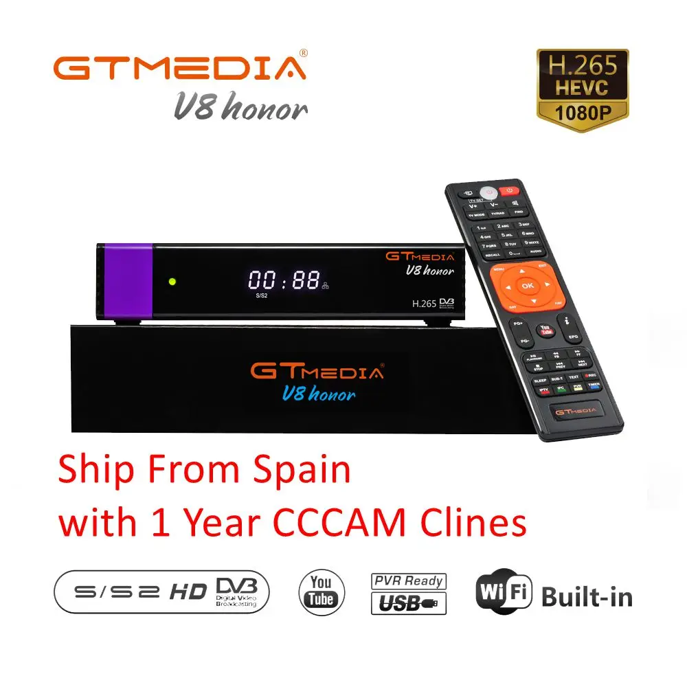 V8 Honor DVB-S2 TV Receiver Digital Satellite TV Receiver Decoder Built-in WiFi 1080P Full HD with 1 Year Europe CCCAM PK V7 HD