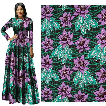 

green lutos ! Cotton non-elastic poplin printing fabric African printed batik fabric lotus cloth garment Fabric 100% Cotton