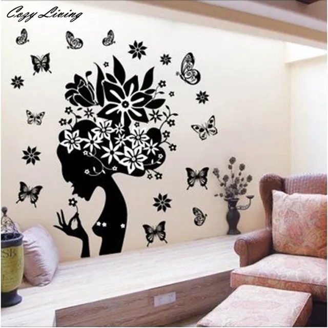 wallpaper sticker bedroom pretty butterfly flower fairy girl pvc